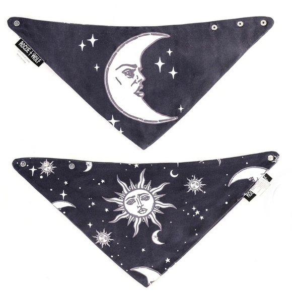 Rogue + Wolf ✦ Reversible Pet Bandana ✦ Celestial Sun & Moon Print Stars Black - Picture 10 of 14